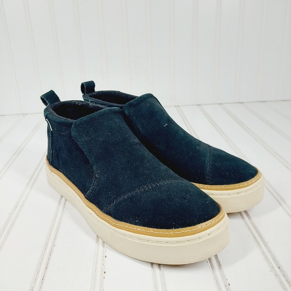 Toms Paxton Black Suede Slip On Pull Tab Casual Flat Comfy Sneakers E711 - Picture 4 of 11